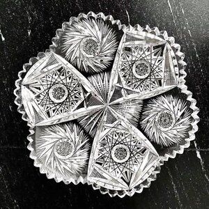 Amer Brilliant Period Cut Crystal 8" Dish Rare ABP Pattern Antique c1910s